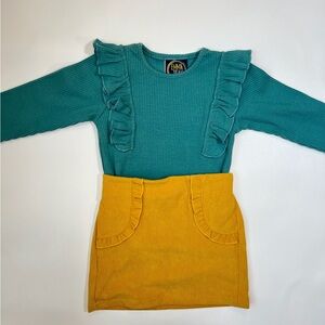 NWOT Emma Jean Teal & Mustard Kids Matching Set - Ruffle Top & Skirt